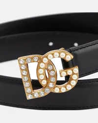 Prada Bracciale in pelle con logo Nero