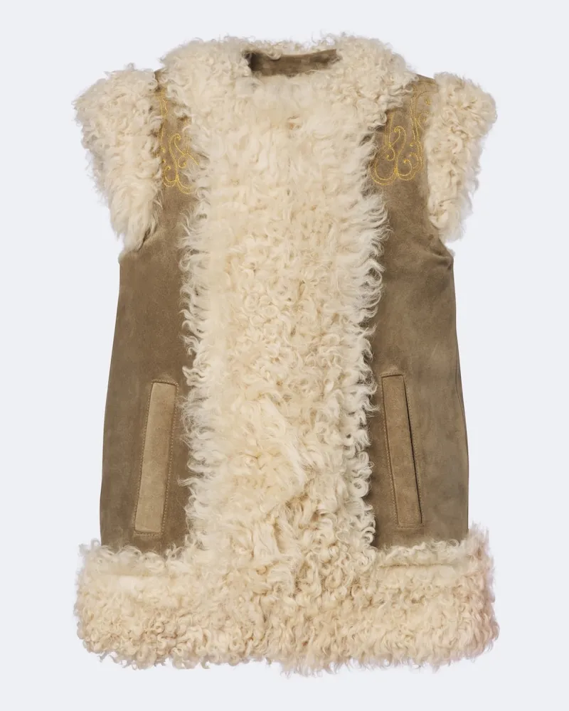 Etro Gilet in shearling con ricamo Beige