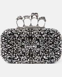 Alexander McQueen Clutch Knuckle in pelle con cristalli Nero