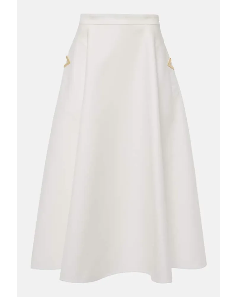 Valentino Garavani Gonna midi VGold in gabardine di cotone Bianco