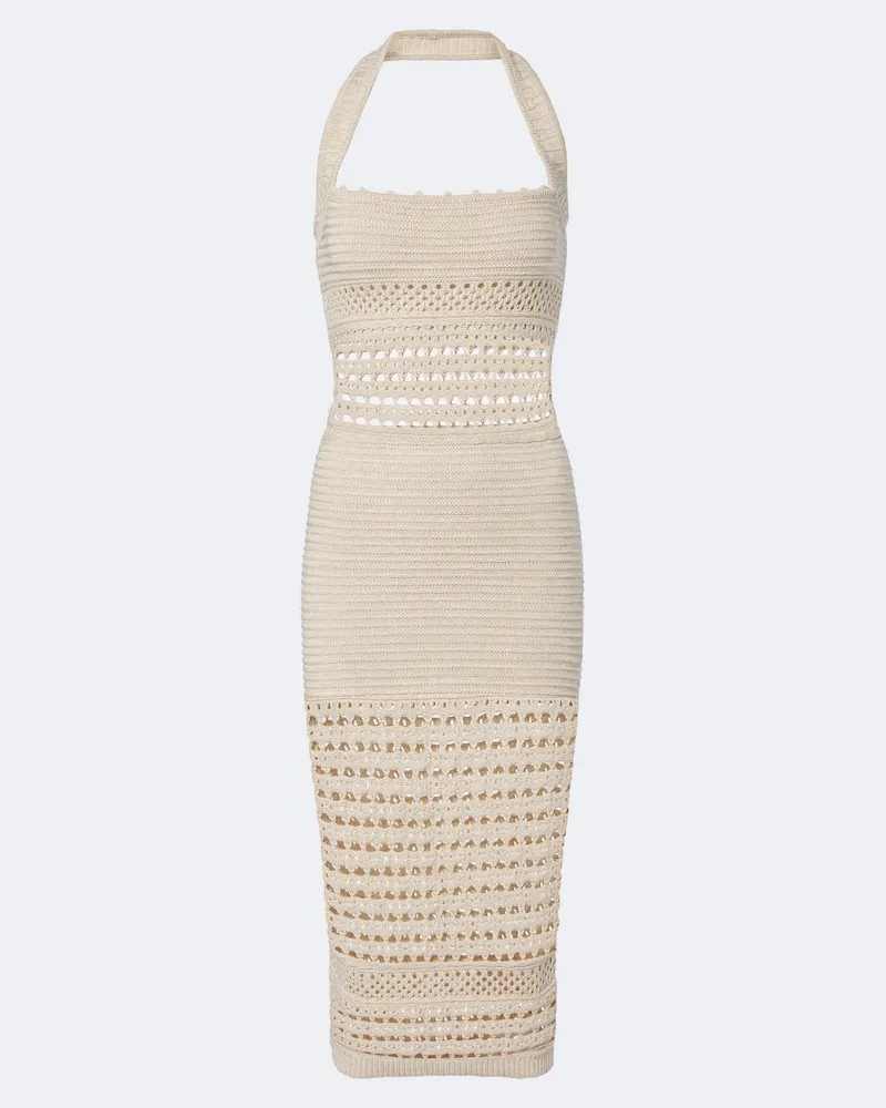 Retrofête Retrofête Abito midi Jaycee in misto cotone crochet Bianco