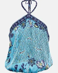 Poupette St Barth Top Isabelle con scollo all’americana Blu