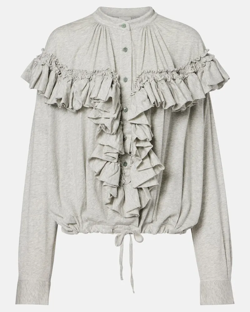 Dries van Noten Blusa in jersey di cotone con volant Grigio