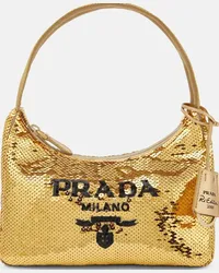 Prada Borsa Re-Edition 2000 Small con paillettes Oro