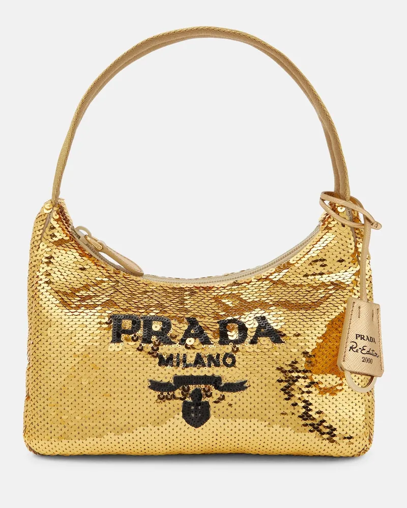 Prada Borsa Re-Edition 2000 Small con paillettes Oro