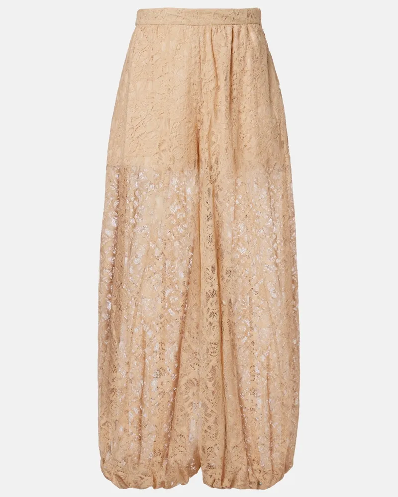 Adriana Degreas Pantaloni balloon in pizzo Beige