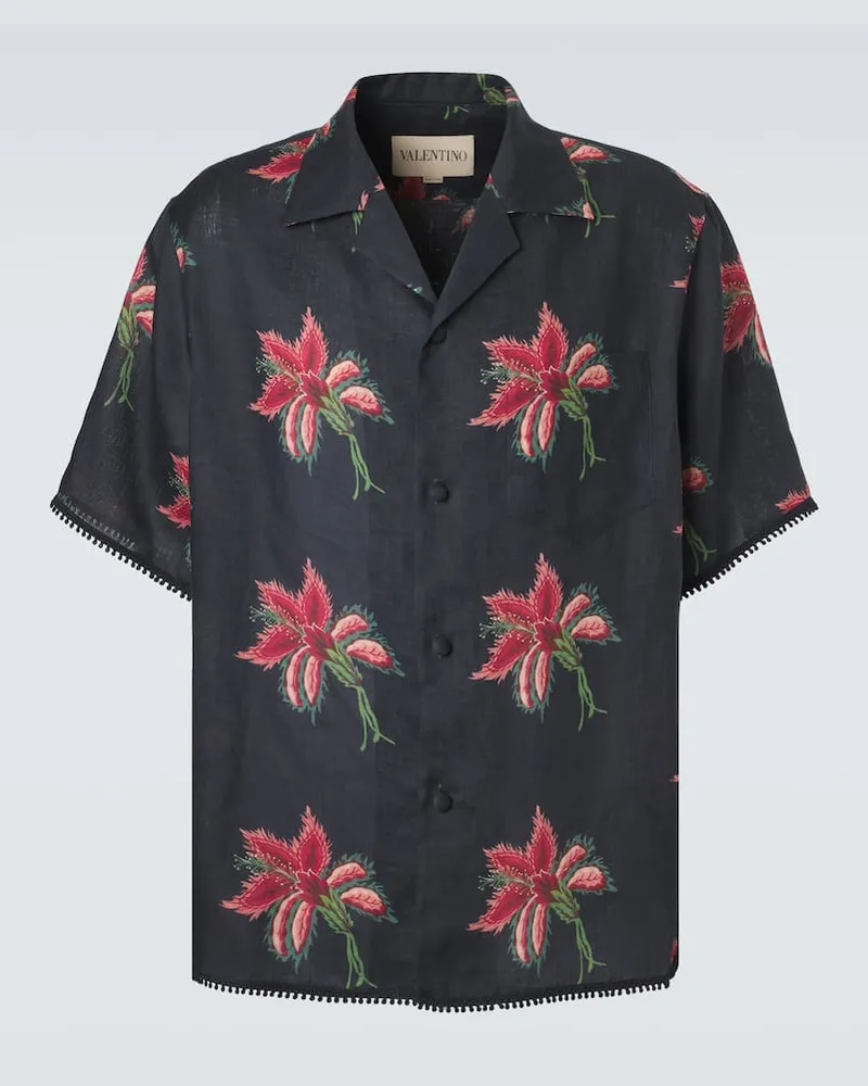 Valentino Garavani Camicia bowling in lino Nero