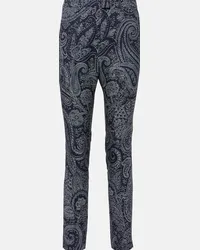 Etro Pantaloni slim a vita alta con stampa paisley Blu