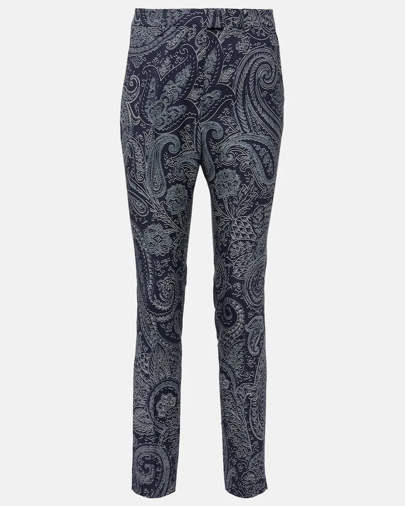 Etro Pantaloni slim a vita alta con stampa paisley Blu