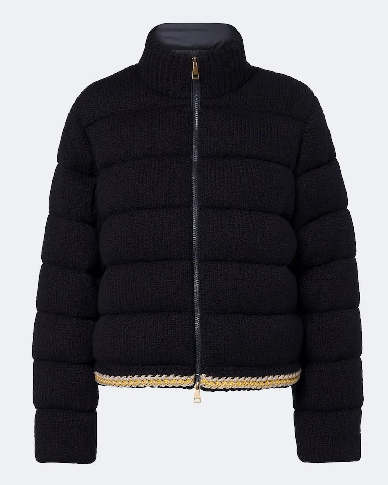 Moncler Cardigan in cotone e piuma Blu