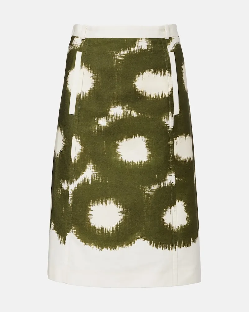 Prada Gonna midi in canvas di cotone con stampa Verde
