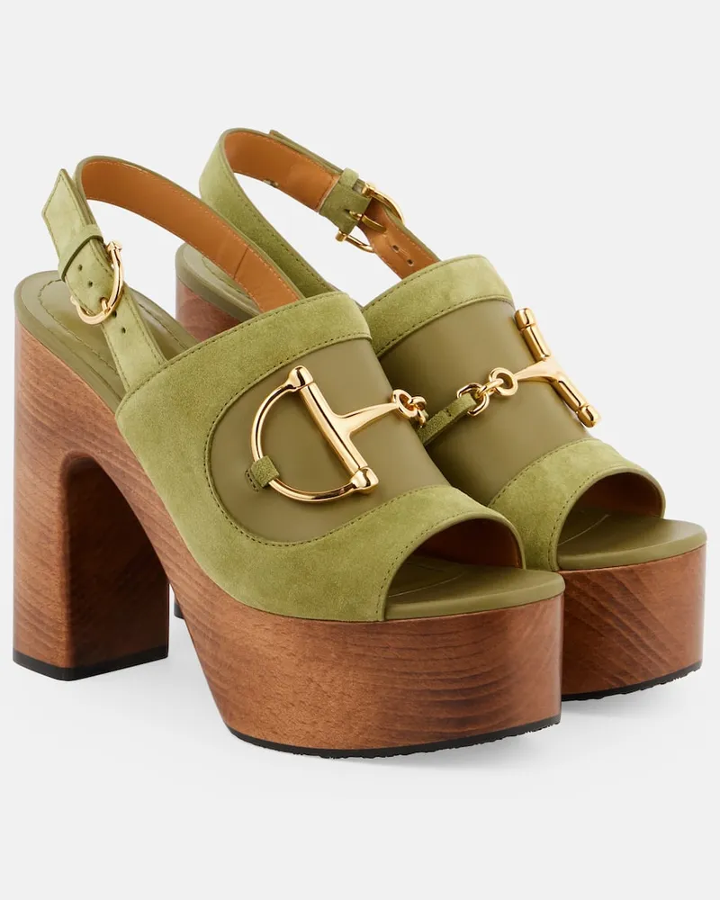 Gucci Sandali slingback Horsebit in suede Verde