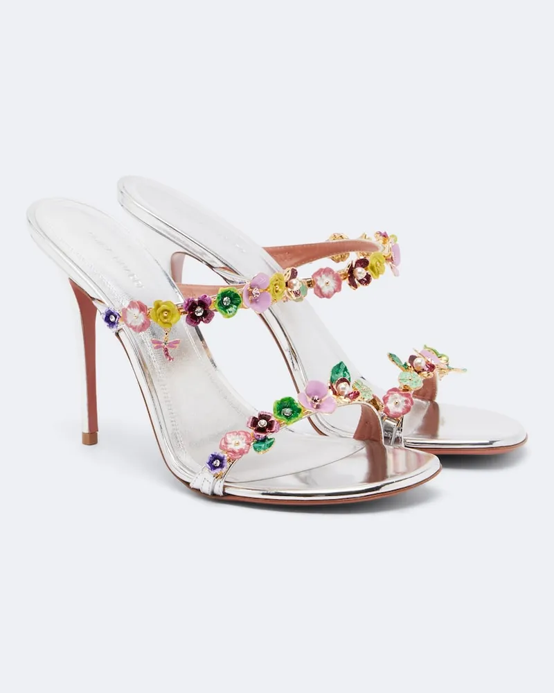 Amina Muaddi Sandali Vittoria in pelle con applicazioni floreali Multicolore