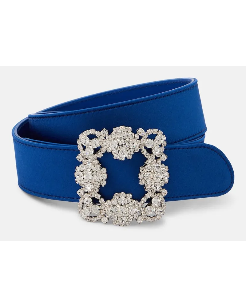 Manolo Blahnik Cintura Hangisi in raso con cristalli Blu