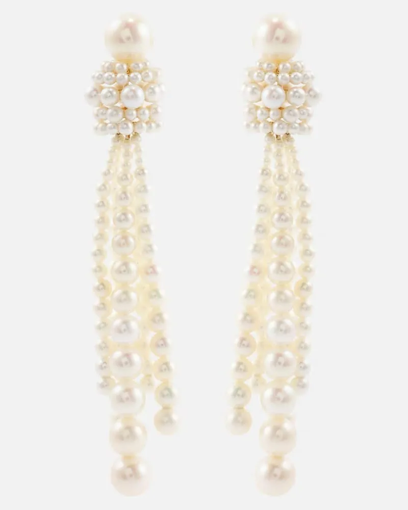 Sophie Bille Brahe Orecchini Colonna Grande in oro 18kt con perle d'acqua dolce Bianco