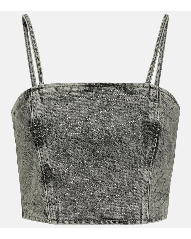 ROTATE Birger Christensen Top cropped di jeans con cristalli Grigio