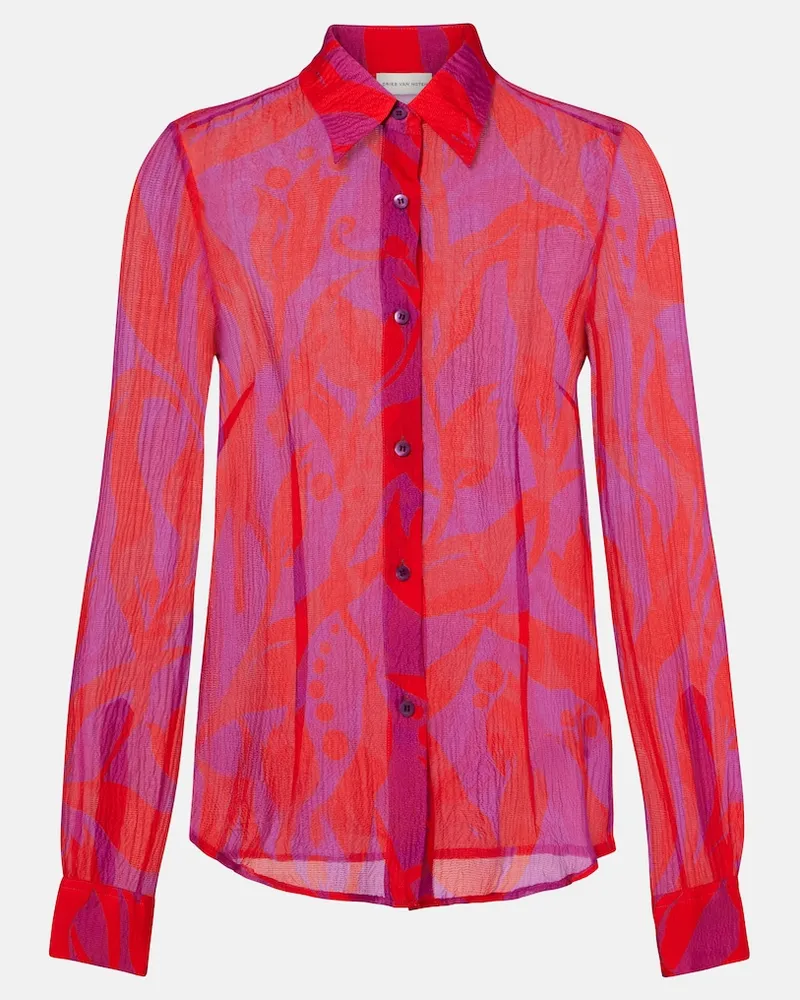 Dries van Noten Camicia in seta con stampa Rosso