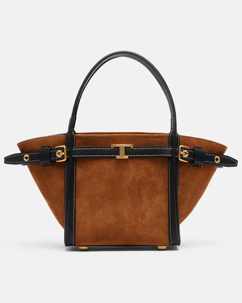 TOD'S Borsa T Signature Mini in suede Marrone
