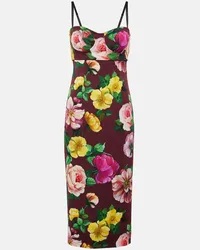 Dolce & Gabbana Abito midi in misto seta con stampa Multicolore