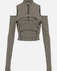 Balmain Top cropped in misto cotone con cut-out Multicolore