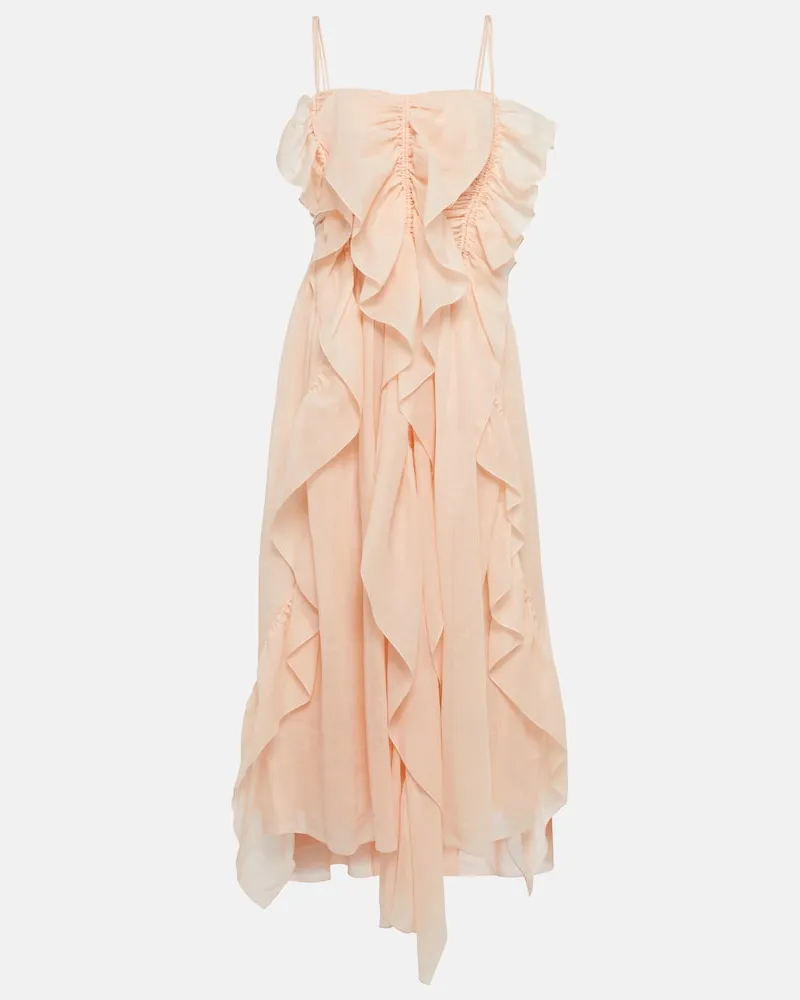 Chloé ChloÃ© Abito midi in ramia con volant Rosa