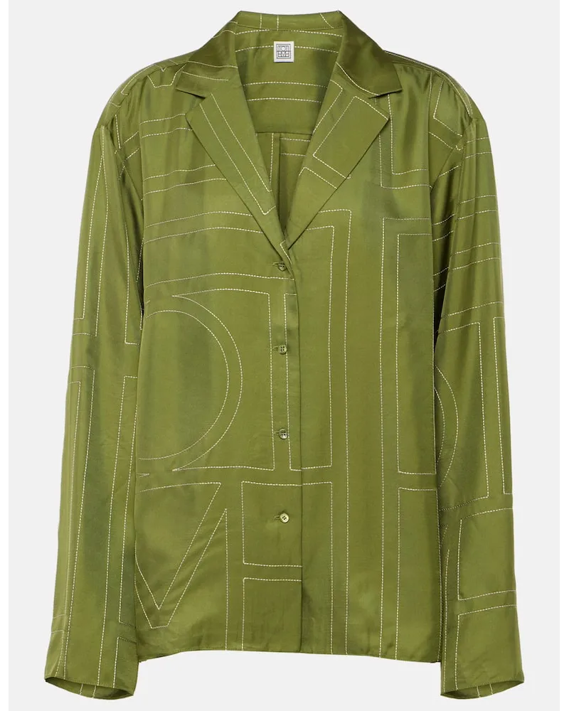 Totême Camicia pigiama Monogram in twill di seta Verde