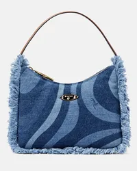 Emilio Pucci Borsa a spalla Marmo in denim con frange Blu