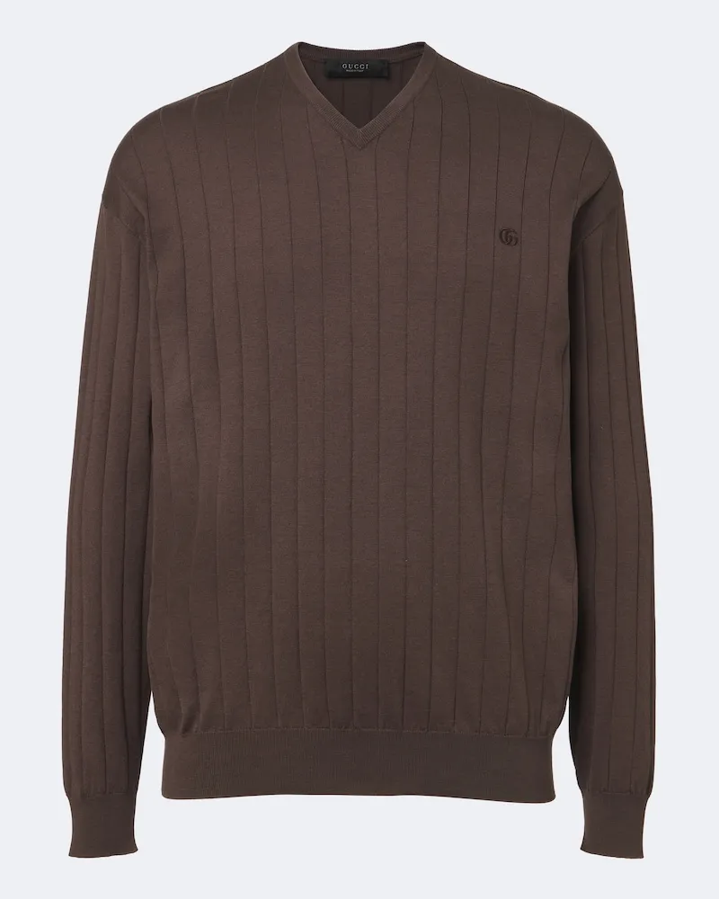 Gucci Pullover Double G in seta e cotone Marrone