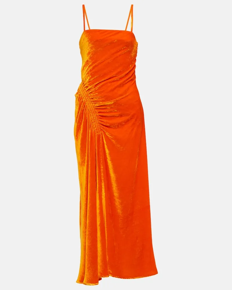 Proenza Schouler Abito midi in velluto con ruches Arancione