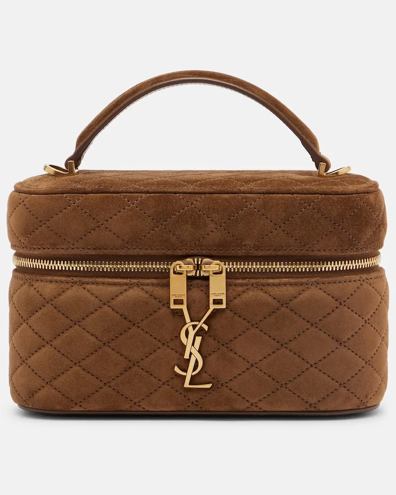 Saint Laurent Beauty case Gaby Mini in suede trapuntato Marrone