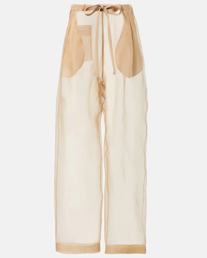 KHAITE Pantaloni a gamba larga Trenton in organza di seta Beige
