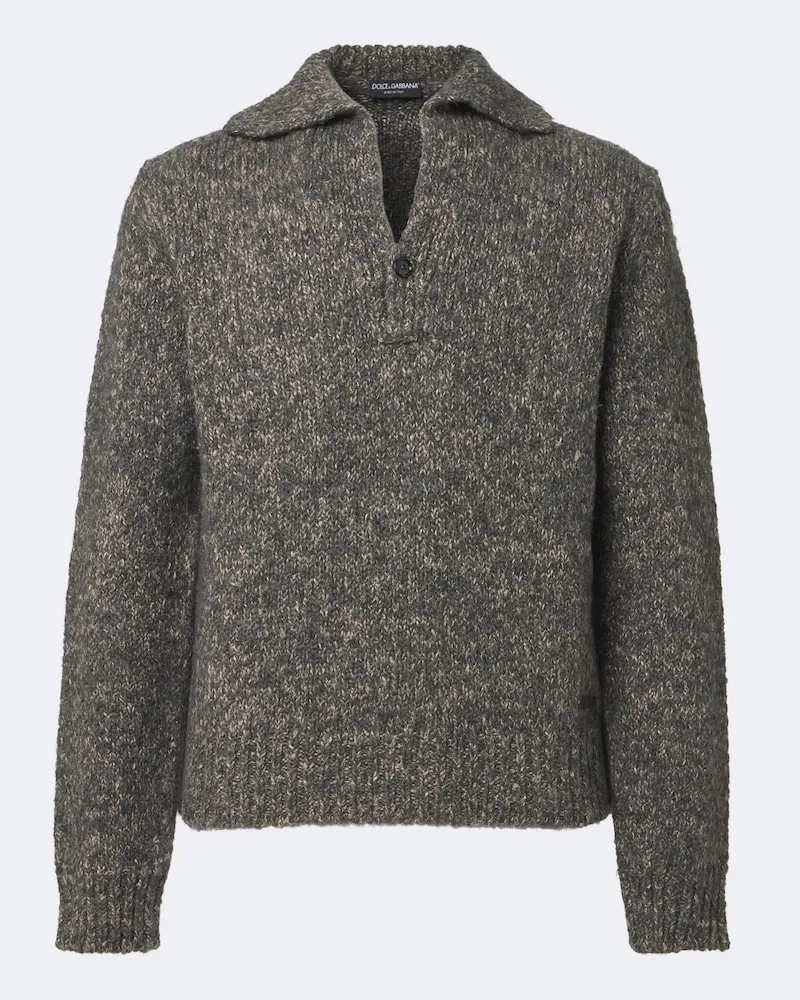 Dolce & Gabbana Pullover polo in lana, alpaca e lino Grigio