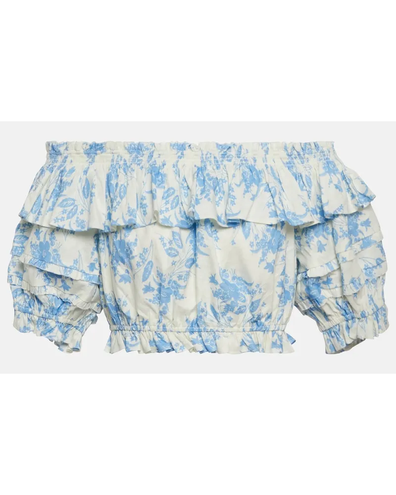 LoveShackFancy Top cropped Audrille in misto lino Bianco