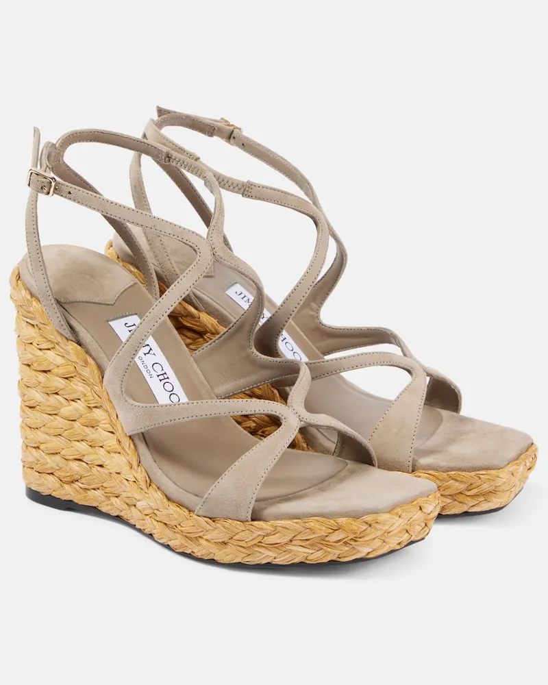 Jimmy Choo Sandali espadrillas Ayla 110 in suede con zeppa Grigio