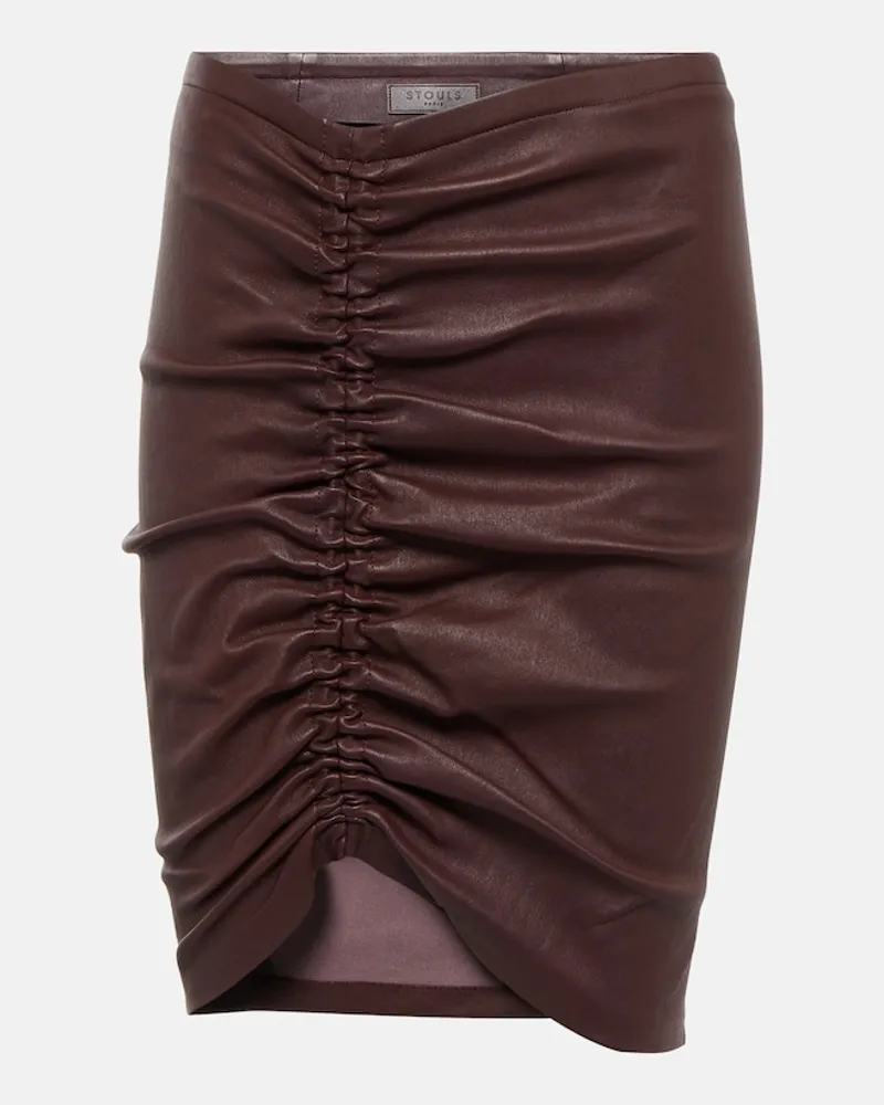 Stouls Minigonna Mouna in pelle con balze Marrone