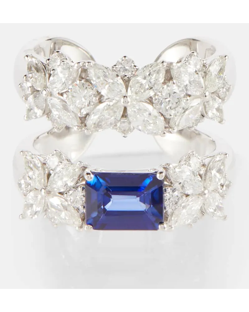 YEPREM Anello in oro bianco 18kt con diamanti e zaffiri Blu