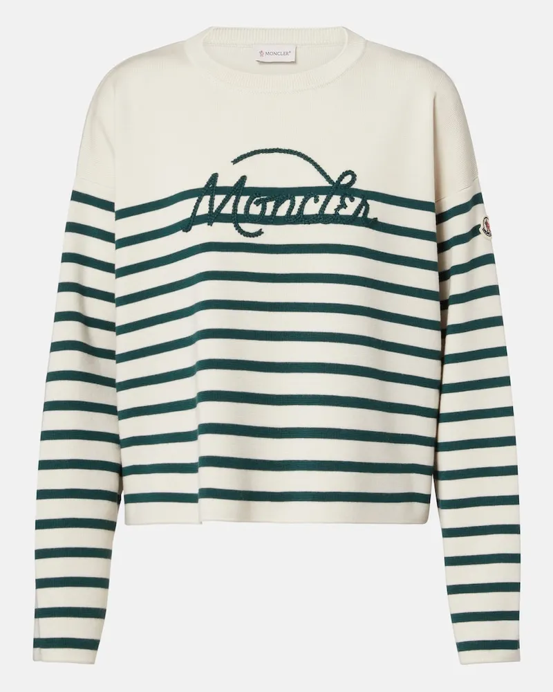 Moncler Pullover in lana vergine a righe con ricamo Beige