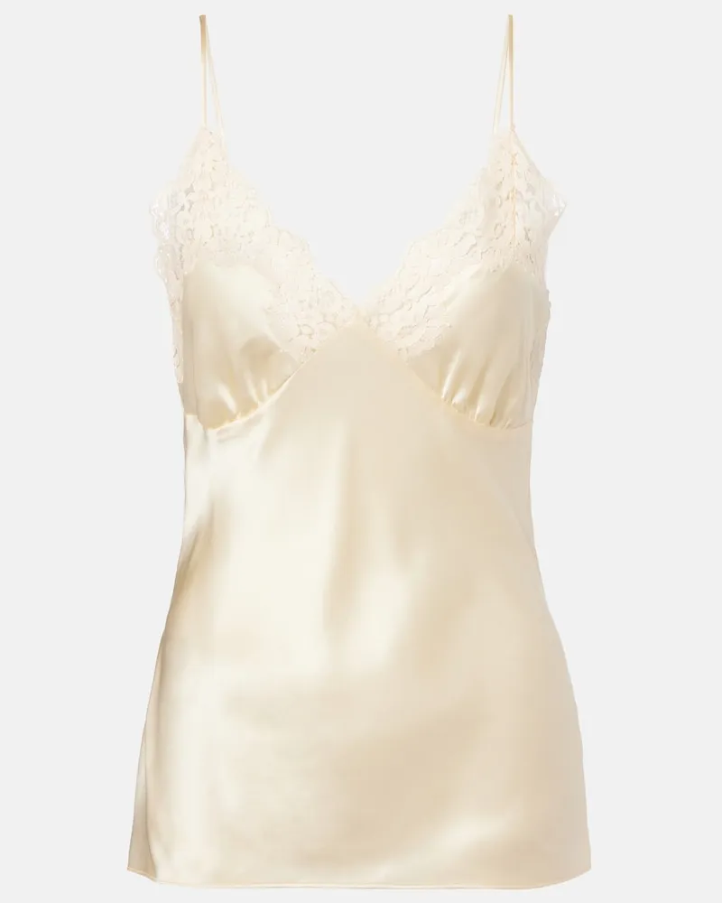 Stella McCartney Top in satin di seta con pizzo Bianco