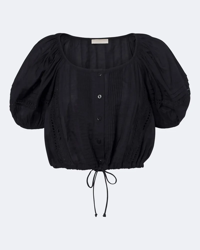Ulla Johnson Top cropped Clara in cotone con ricamo Nero