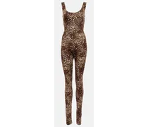 Jumpsuit in jersey con stampa leopardata