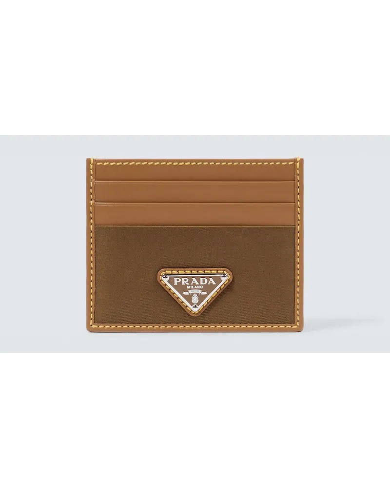 Prada Portacarte in Re-Nylon e pelle Marrone