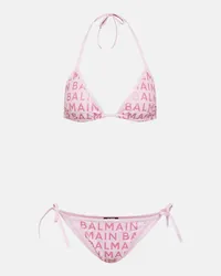 Balmain Bikini con logo glitterato Rosa