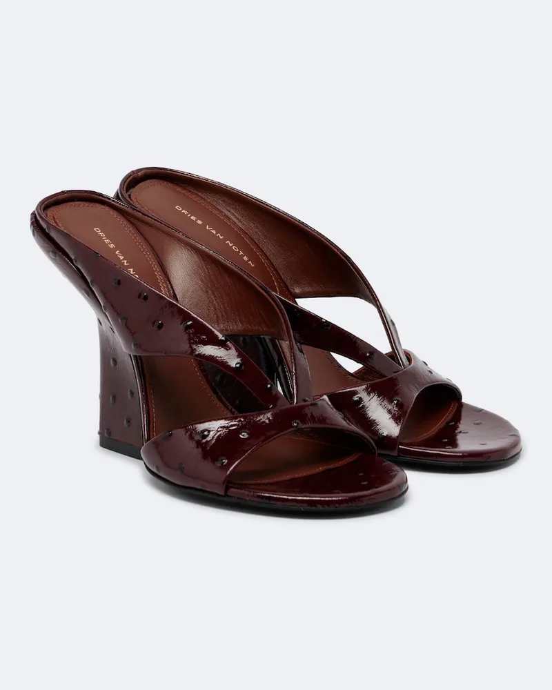 Dries van Noten Mules in vernice con zeppa Borgogna
