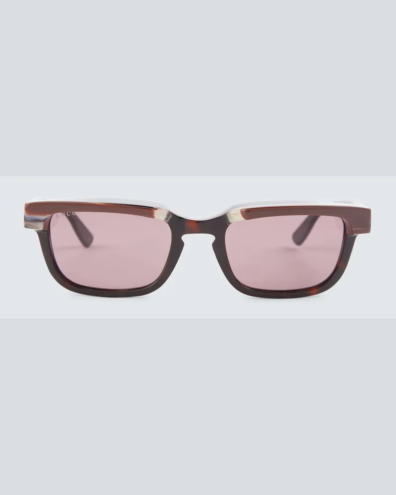 Gucci Occhiali da sole rettangolari in acetato Marrone