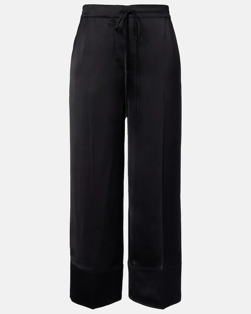 Totême Pantaloni a gamba larga in raso Nero