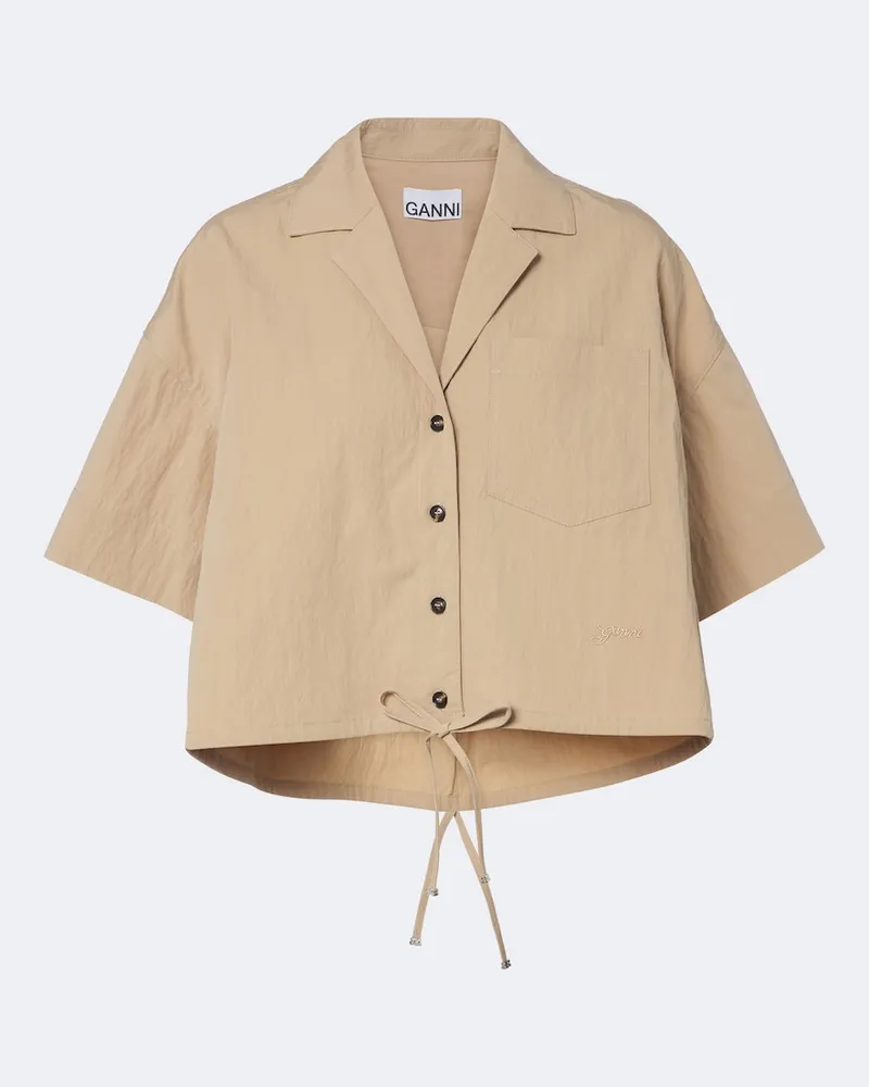 Ganni Camicia cropped in misto cotone Beige