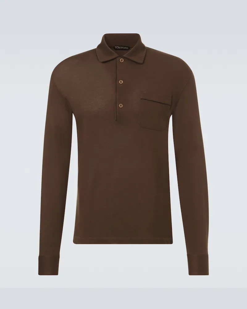 Tom Ford Polo in piqué di seta e cotone Marrone