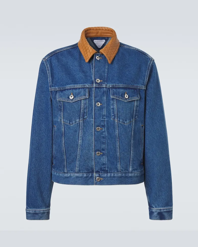 Bottega Veneta Giacca di jeans con pelle Intrecciato Blu