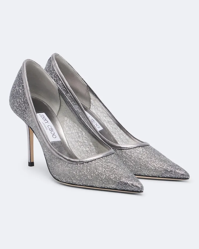 Jimmy Choo Pumps Love in glitter con ricamo Argento