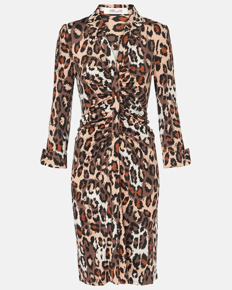 Diane von Furstenberg Abito midi Sheska con stampa leopardata Marrone